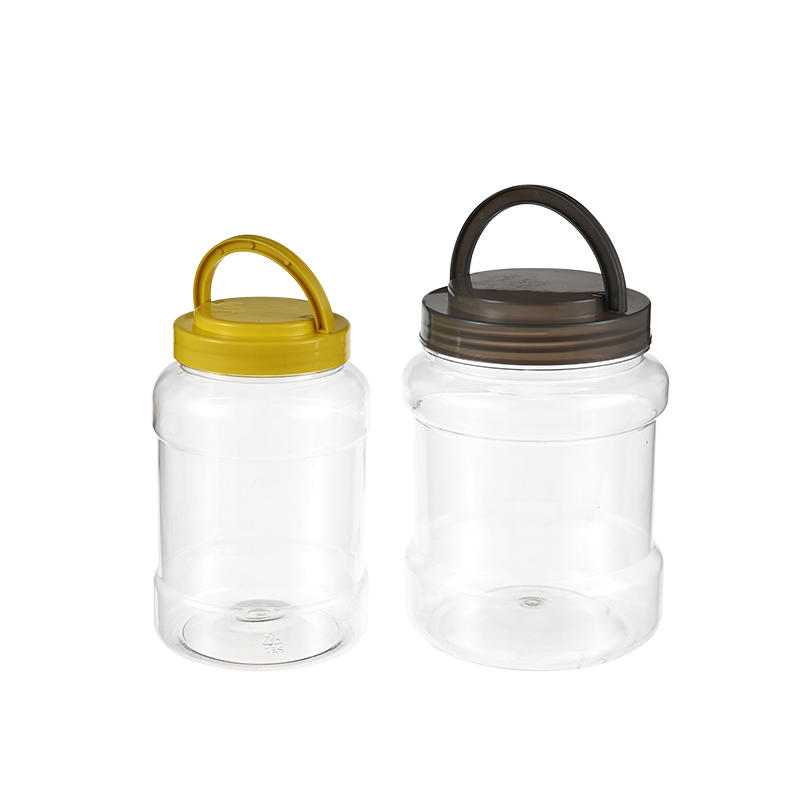 Plastic Cookie Jar with Handle Lid Portable PET Food Packaging Bottle